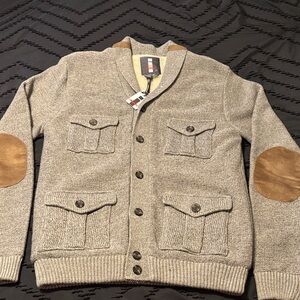 i jeans by Buffalo Men's Gray Cardigan with Brown Elbow Patches